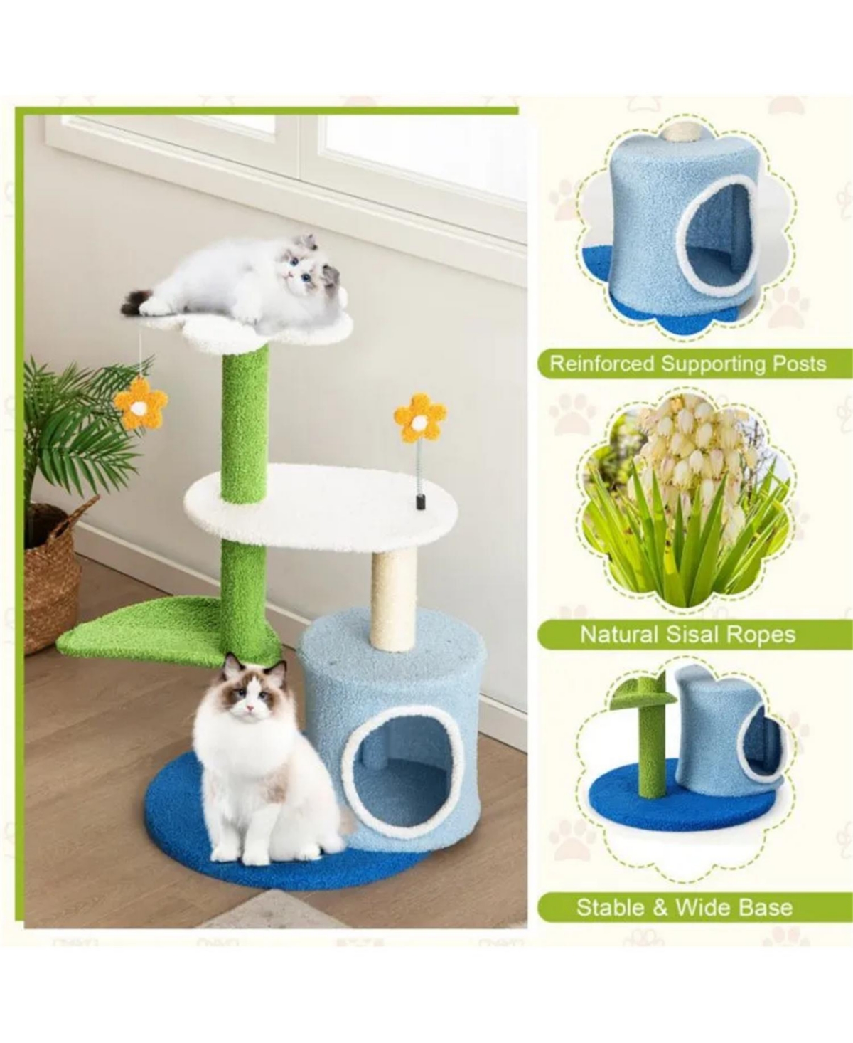 Zeus & Ruta 34.5 in. 4 Tier Cat Activity Center with Jingling Balls and Cozy Condo for Kittens