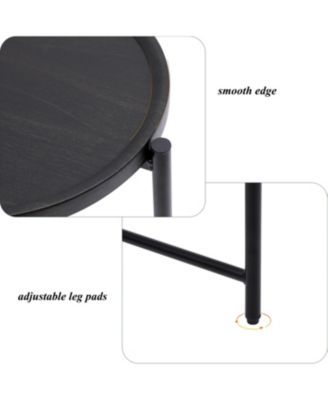 Round Wooden Coffee Table with 2-Tier Storage Tray in Black