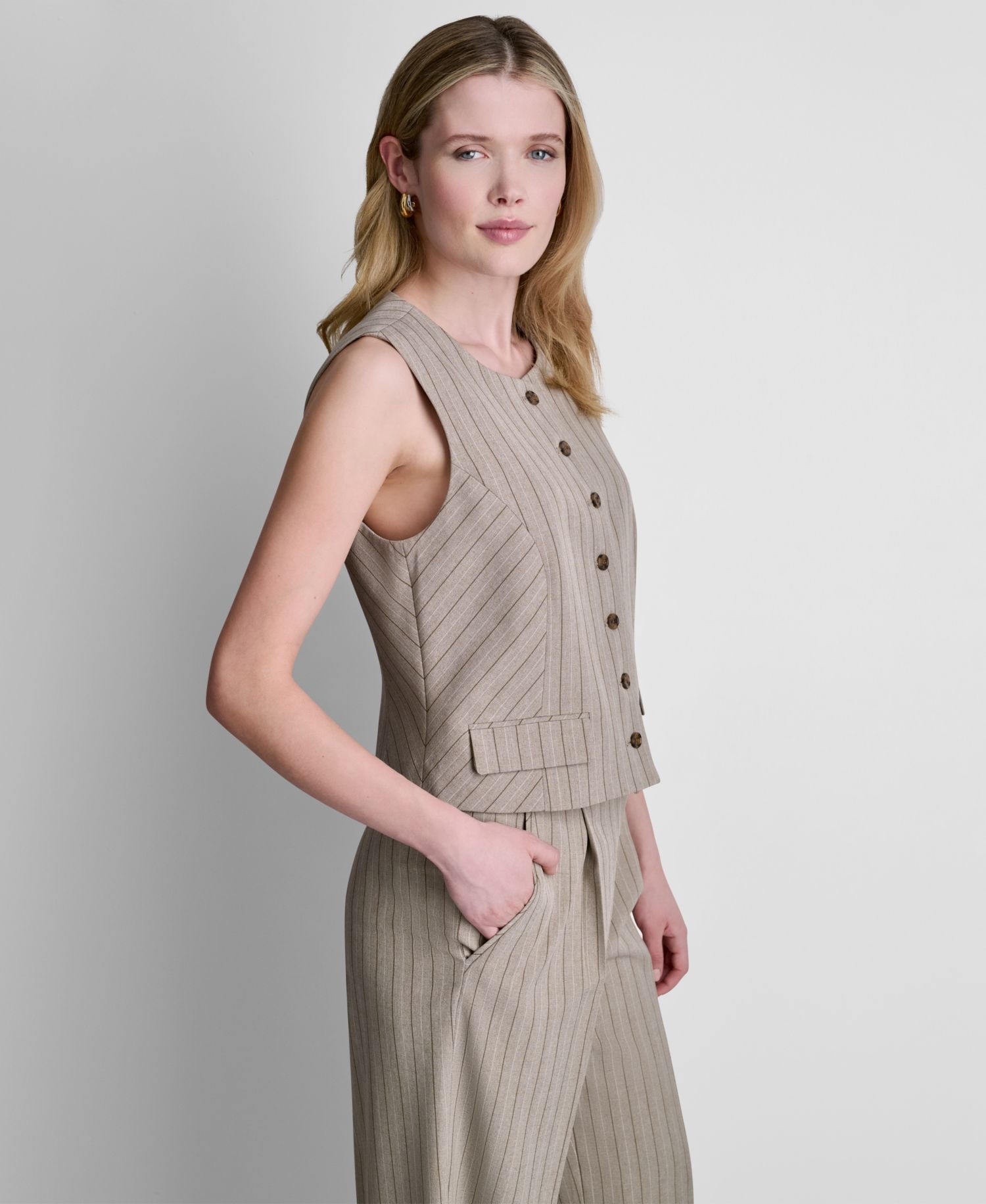 Women's Pinstripe Button-Front Vest, Regular & Petite