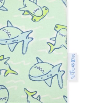 Boys' 12M-5T Shark Print Crewneck Top and Pants, 3-Piece Pajama Set