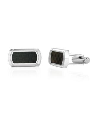 Stainless Steel, Silver Carbon Fiber Cufflinks