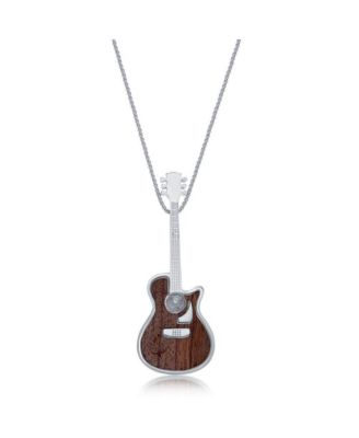 Stainless Steel Wood Inlay Guitar Necklace