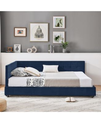 Full Size Velvet Tufted Daybed Backrest Armrest Dark blue