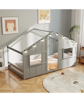 House Bed Montessori Floor Bed with LED Lights