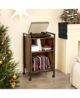 Mobile Record Player Stand with Power Outlet Storage