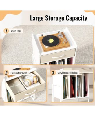 Record Player Stand with Drawer and Vinyl Record Storage