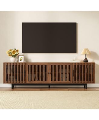 78 inch Modern Cabinet TV Stand with Closed Storage & Cable Management, Soft-Closing Hinges, Solid Wood Legs
