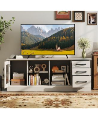 63 in Media Console with 3 Drawers and Dual Glass Display Shelves