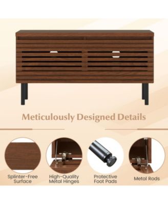 Mid-Century Fluted TV Console with Hidden Compartments and Metal Legs