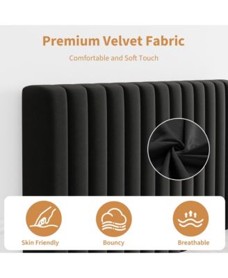 Set of 2 Velvet Upholstered Platform Beds with Adjustable Tufted Headboard – Vertical Channel Design, No Box Spring Needed