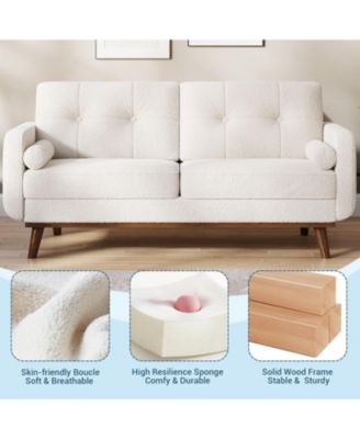 Mid Century Loveseat Comfy Modern Couch Two Seat Teddy Fleece Boucle Upholstered Deep Seat Bedroom Office