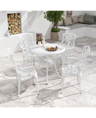 Round Cast Aluminum Patio Dining Table with Umbrella Hole
