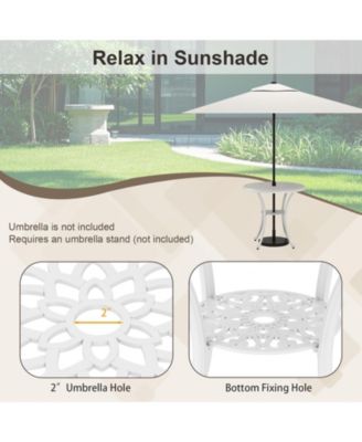 Round Cast Aluminum Patio Dining Table with Umbrella Hole