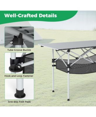 Portable Roll-Up Aluminum Camping Table with Mesh Basket