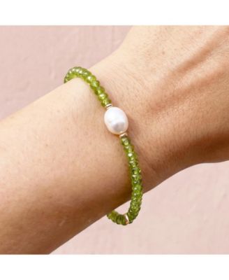 Peridot Bead Pearl Bracelet 14K Gold