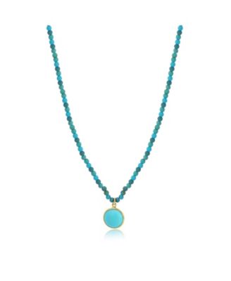 Turquoise Bead Bezel Necklace 14K Yellow Gold