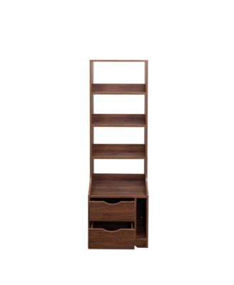 Tall Nightstand with Bookshelf - Freestanding Bedside Table with 2 Storage Drawers, Wood 4-Tier Bookcase for Bedroom, Home Office