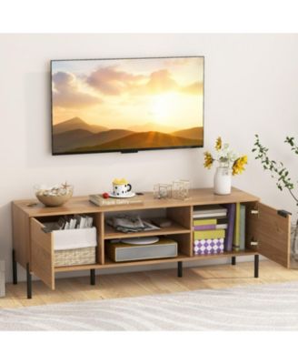 TV Stand with Built-in Charging Station and Enclosed Cabinets for 65 in TVs