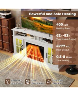 58 in Fireplace TV Stand with LED Lights and Glass Door Cabinets