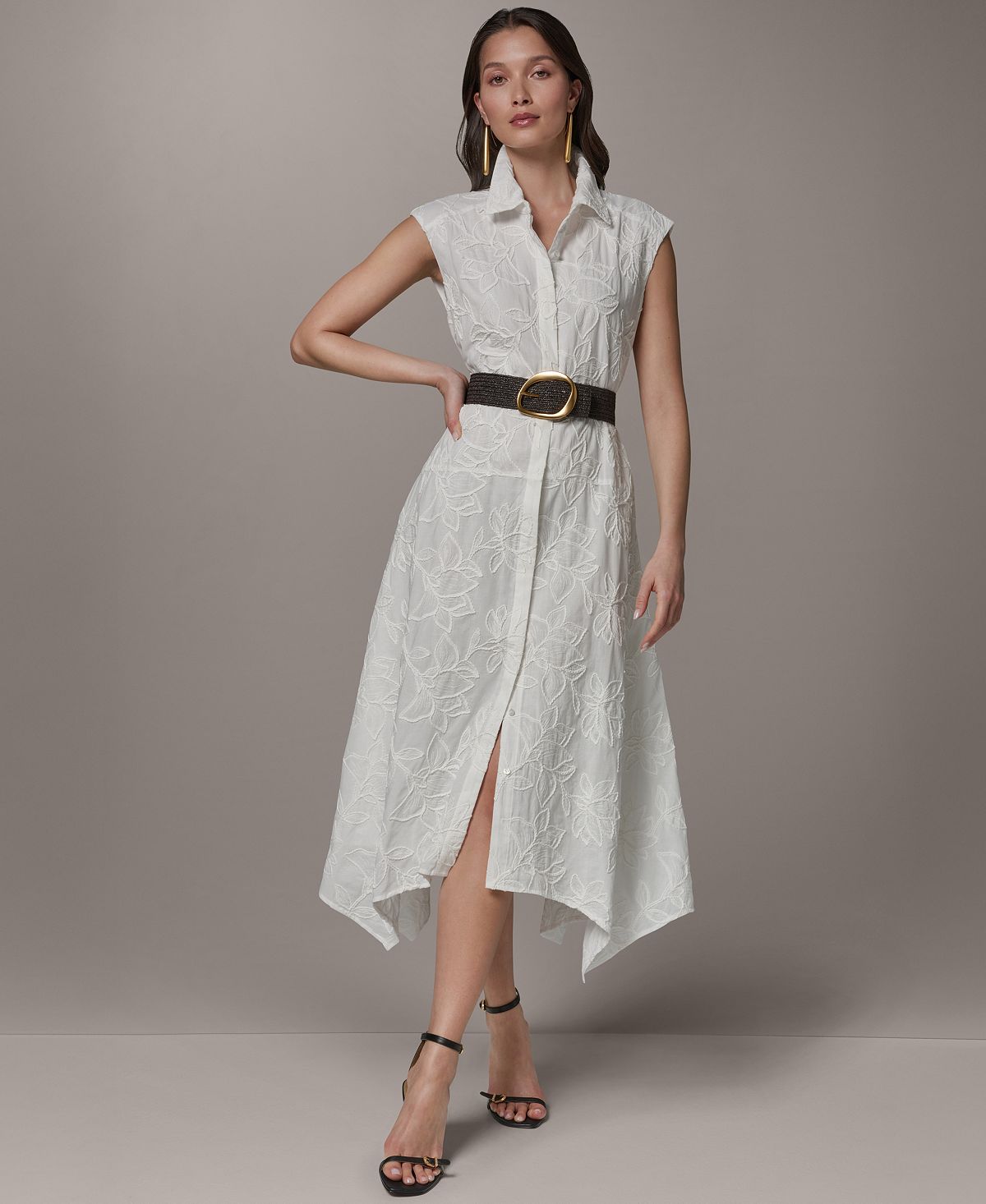 Donna Karan New York Women's Collared Neck Belted Midi Dress view 2 — MAYCSS fashion products