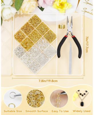 2400pcs Jump Rings Kit Jewelry Making Supplies Necklace Repair Lobster Clasps Pliers Tweezer Opener Earrings Charms