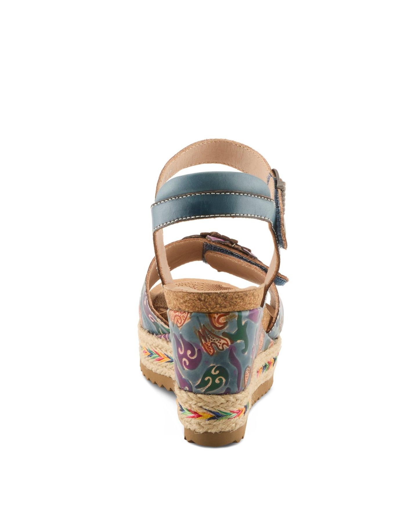 Женские сандалии L'Artiste Boca Wedge with Hand-Painted Leather Vamp, цвет: Синий разноцветный — фото 4