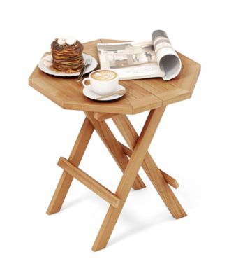 Patio Folding Side Table w/ X-shaped Legs and Slatted Tabletop for Backyard