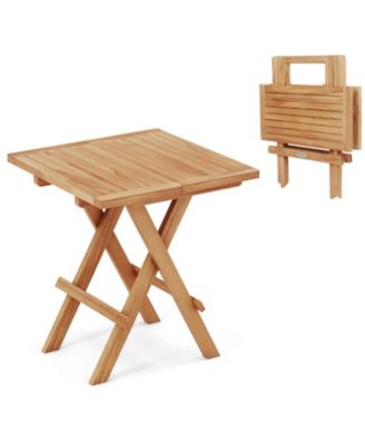 Patio Folding Side Table w/ X-shaped Legs and Slatted Tabletop for Backyard
