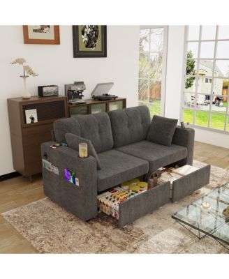 67" Chenille Loveseat Sofa, 2-Seater Couch with Storage, USB Charging and Cup Holders for Living Room and Apartment