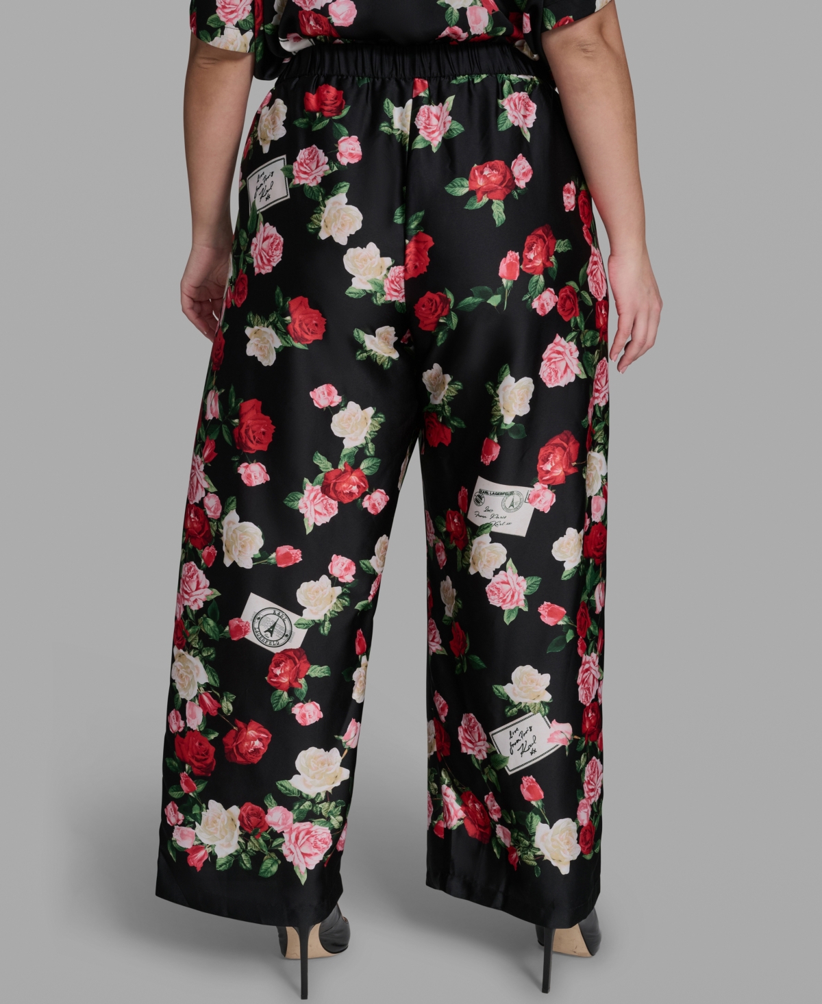 Karl Lagerfeld Paris Plus Size Mid-Rise Floral-Print Pull-On Pants