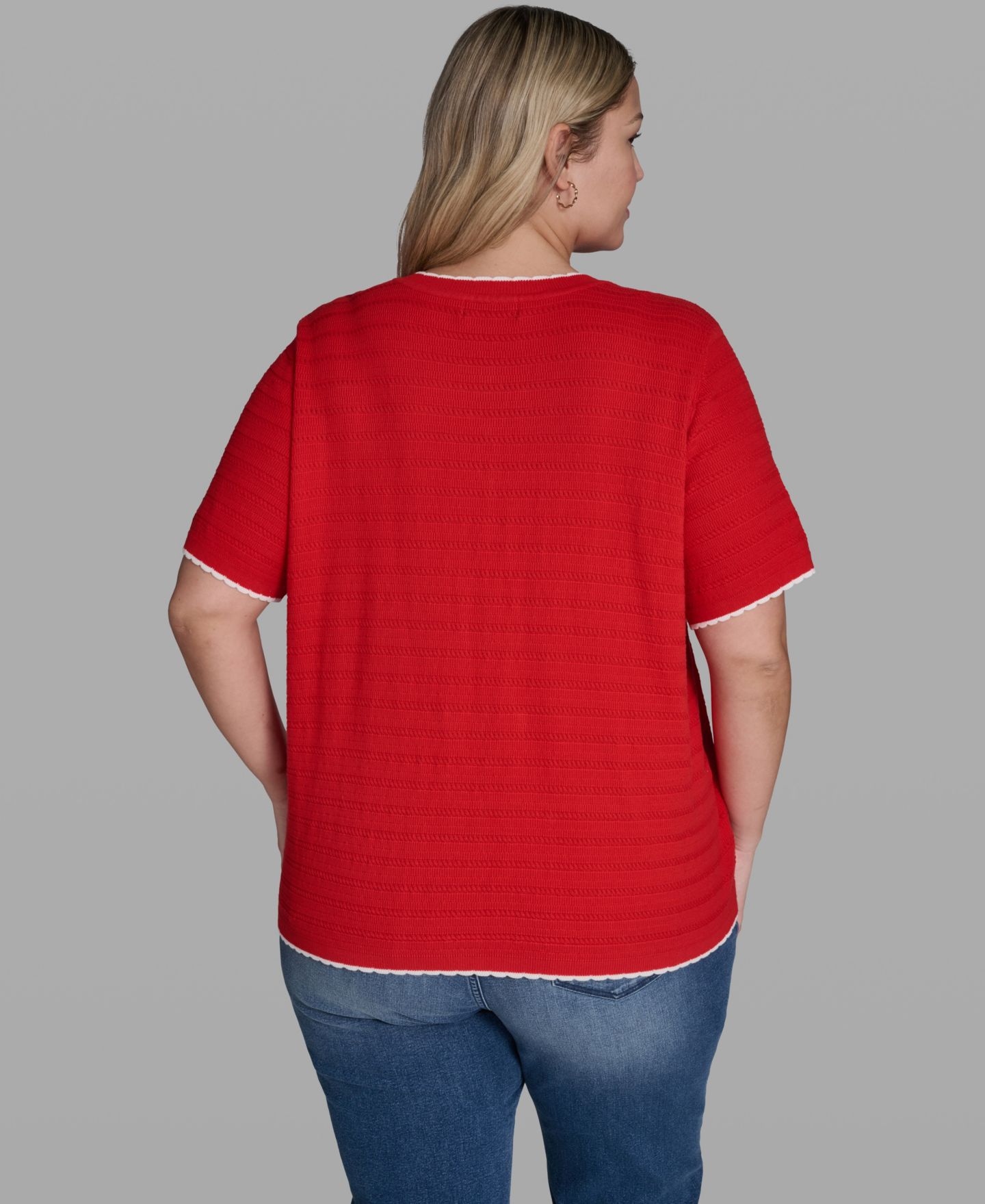 Женский свитер KARL LAGERFELD PARIS Plus Size Button-Front, цвет: Красный / Мягкий белый — фото 4
