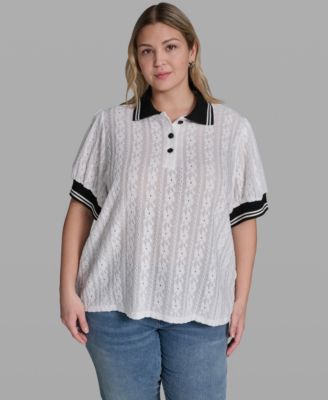 Plus Size Collared Button-Front Blouse