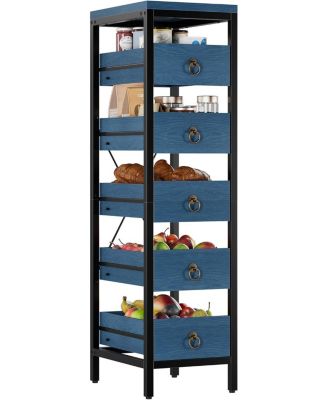 5-Tier Kitchen Fruit Vegetable Storage Rack, Narrow Snack Stand with Pull-Out Baskets, Utility Organizer