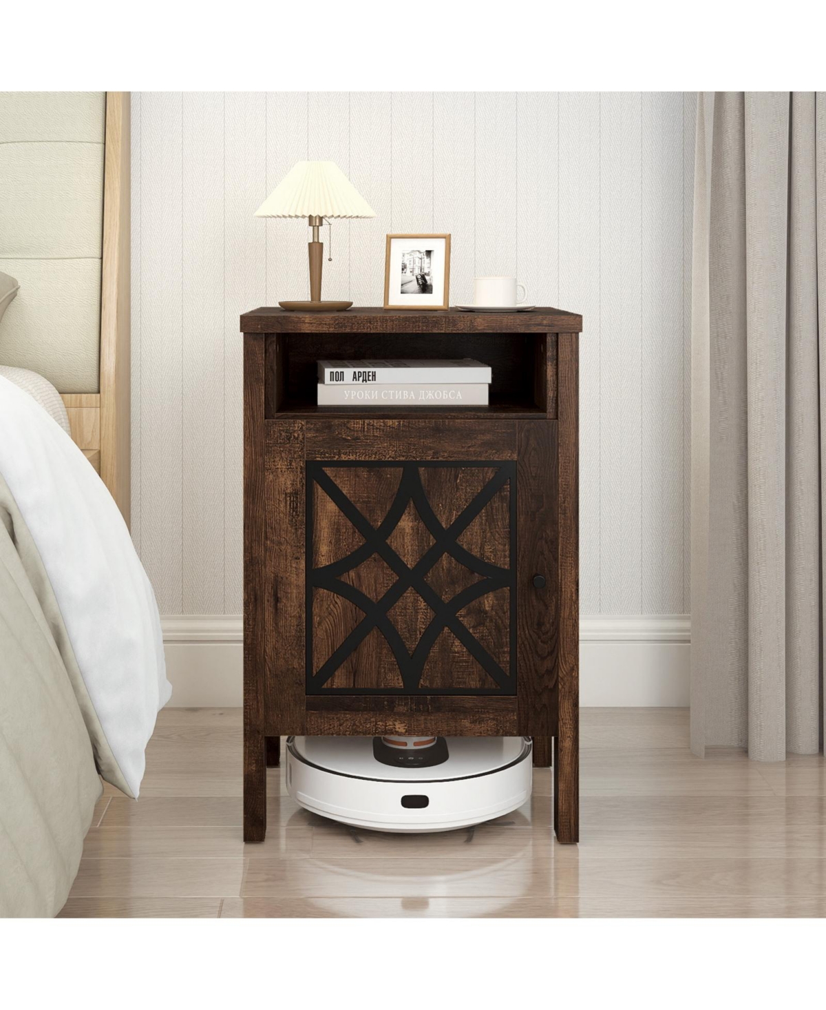 Sugift Robot Vacuum Storage Cabinet with Door and Open Shelf
