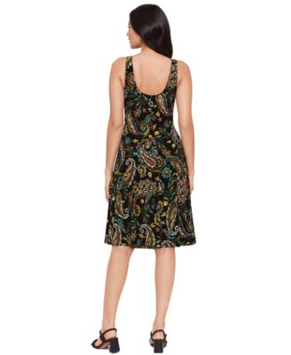 Women's Paisley Print Jewel Neck Midi Dress