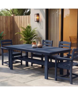 71" HDPE Outdoor Dining Table with Umbrella Hole for 6-8 People,for Courtyards and Terraces