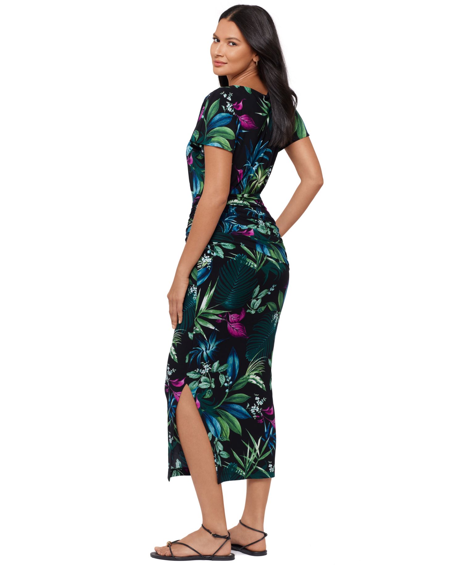 Women's Botanical-Print Boat Neck Shaping Dress