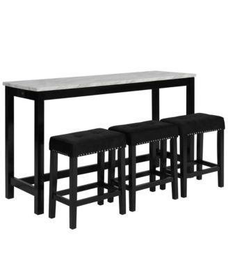 Furniture Celeste 4-Piece Faux Marble and Wood Bar Set