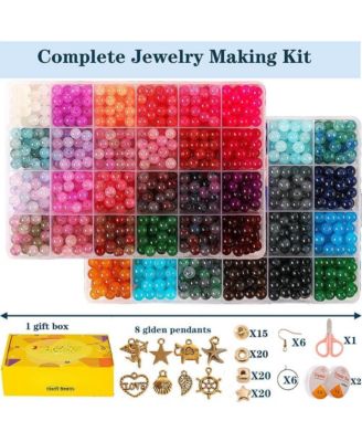 1300pcs Glass Beads Bracelet Making Kit Crystal Round Starter Gifts 8mm 48 Colors