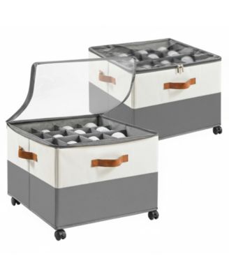 Shoe Organizer 2 Pack Foldable Storage Containers Adjustable Dividers Clear Cover Multi Functional Fabric Bins