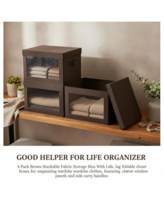 Stackable Storage Bins With Lids Foldable Closet Organizers Transparent Window Removable Lids Firm Handles 4 Pack