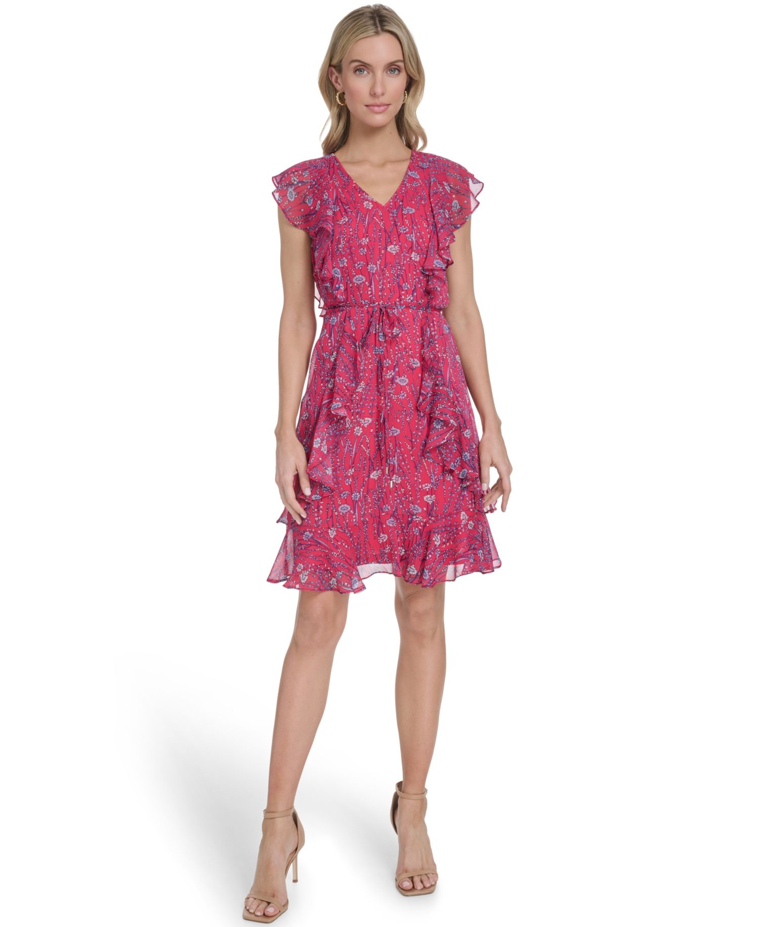 Women's Printed Crinkle Chiffon Vineyard Botanical Dress