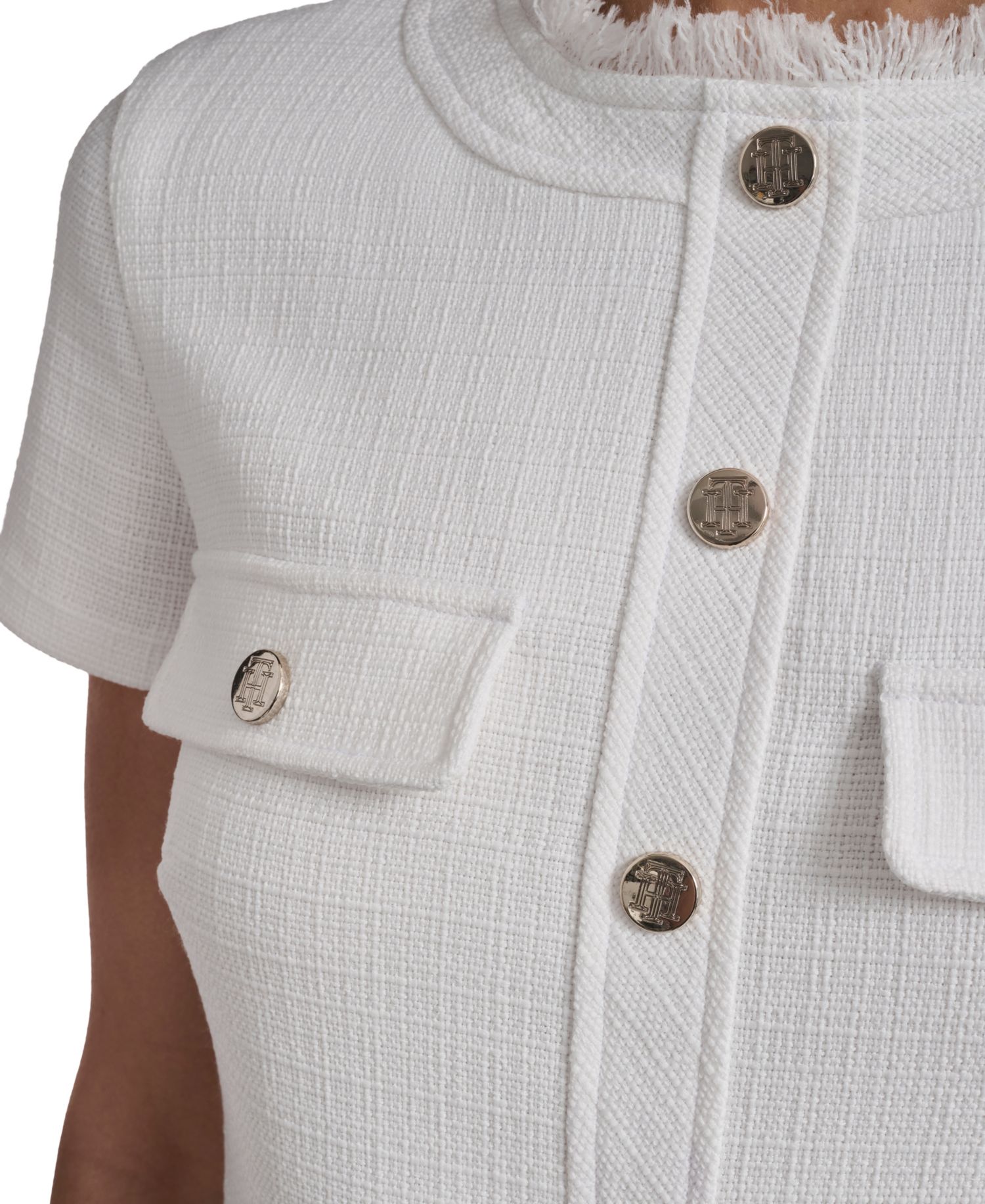 Women's Short-Sleeve Hopsack Fit and Flare Shirt Dress