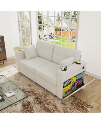 Loveseat Sofa, 67" Chenille 2-Seater Couch - Storage, USB Charging, Cup Holder and Wood Frame for Living Room, Apartment