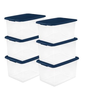 64 Quart Latching Plastic Storage Container Tote, Marine Blue, 12 Pack