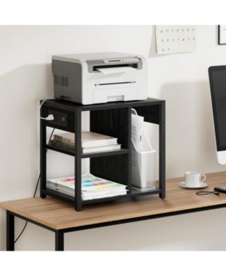 18” Mobile Printer Stand with Outlets, USB, 3/4-Tier Rolling Storage Cart, Shelves, Locking Casters, Compact Table for Office