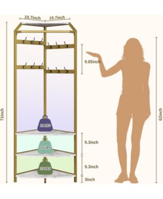 Corner Coat Rack with Shoe Storage, 4-Tier Hall Tree, 12 Hooks, Multi-Shelf Organizer for Entryway, Bedroom, Living Room