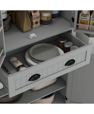 71" Kitchen Pantry Cabinet with Large Storage and LED Lights,