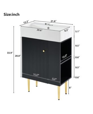 21.6" Bathroom Vanity with Ceramic Sink, Bathroom Storage Cabinet with Right Side Storage