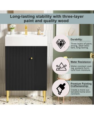 21.6" Bathroom Vanity with Ceramic Sink, Bathroom Storage Cabinet with Right Side Storage